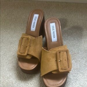 Steve Madden Tan Mules with Square Buckle